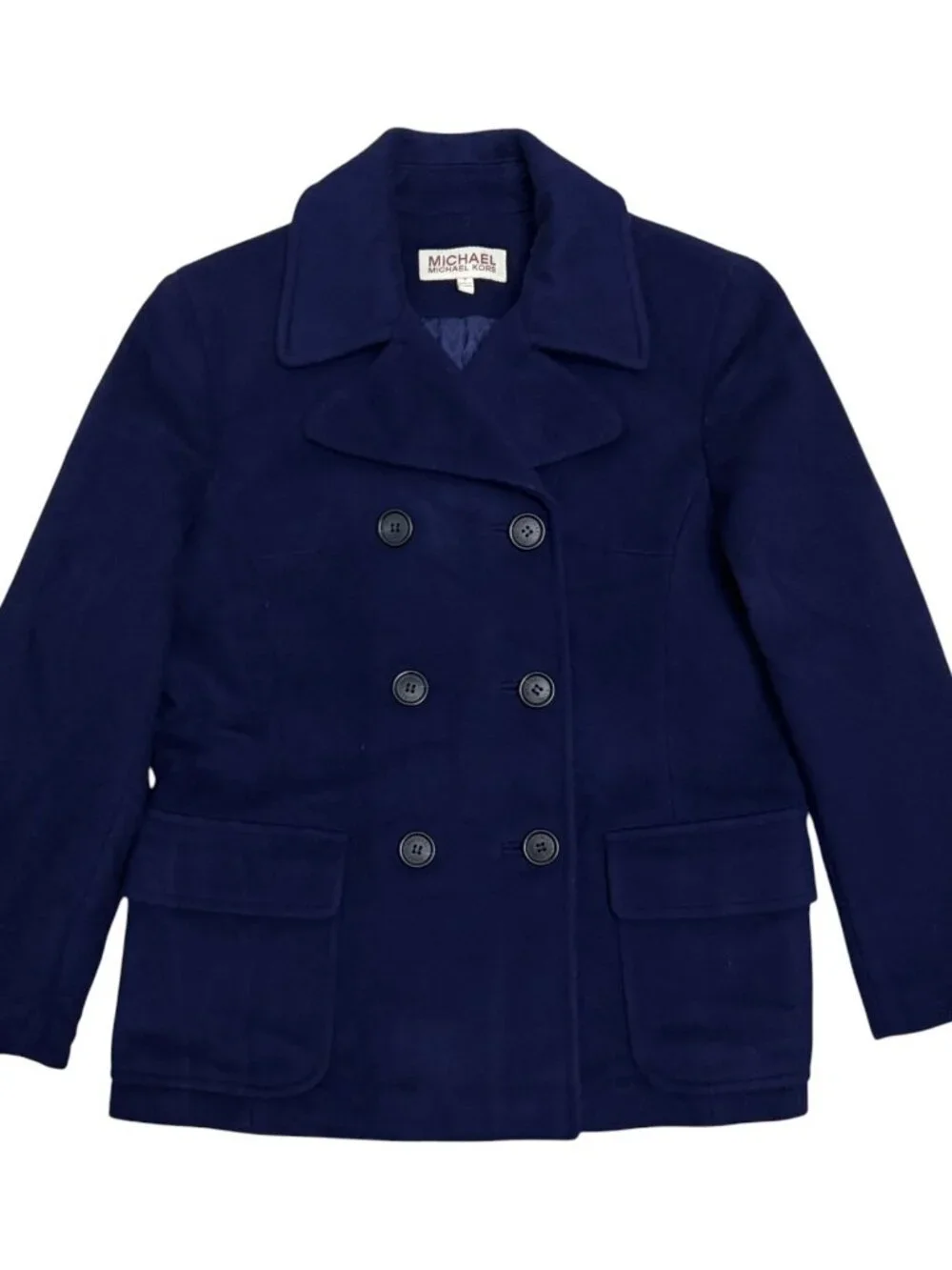Michael Kors Wool Pea Coat Blue Business Casual Trench Jacket Womens 8